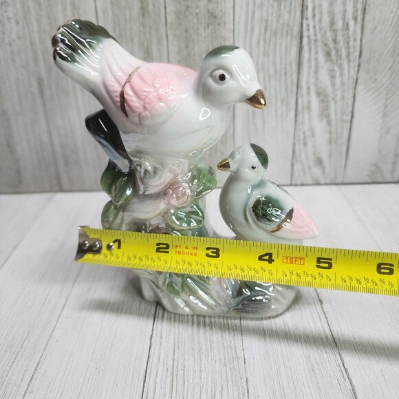 Vintage Iridescent Luster Birds on Branch Figurine Porcelain 5'' Tall - Picture 6 of 6